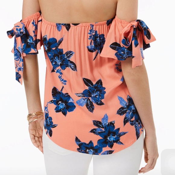 Floral Off the Shoulder Tie Sleeve Top - Picture 2 of 2